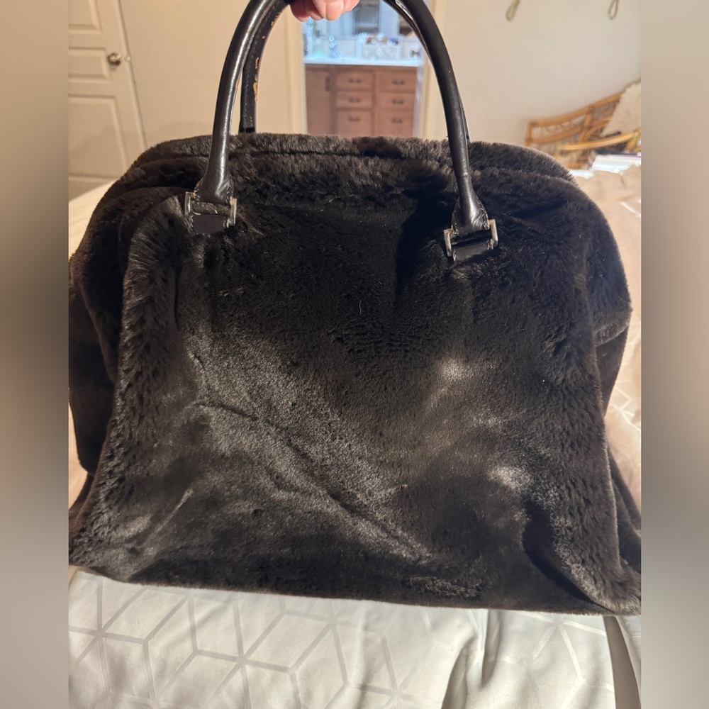 Pottery Barn Faux Fur Large Overnight Bag tote weekender bag Chocolate Brown